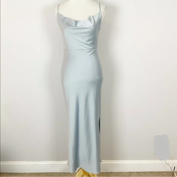 COPY - BHDLN Cali Satin Charmeuse Midi Dress in Dusty Blue - Picture 2 of 7